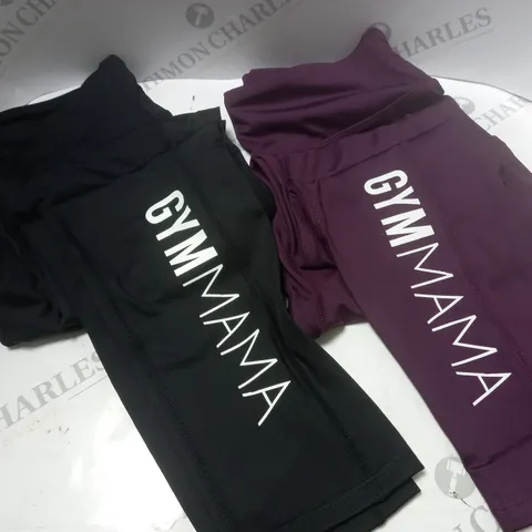 SET OF 2 GYM MAMA LEGGINGS, BLACK & PURPLE - SIZE UNSPECIFIED (ESTIMATED SIZE SMALL)