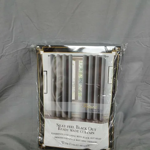 TOPAZ SILKY FEEL BLACK OUT READY MADE CURTAIN – GREY, EYELET HEADER