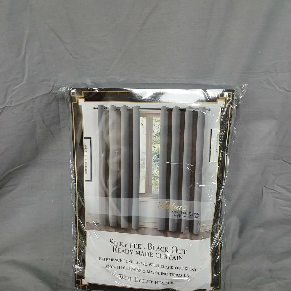 TOPAZ SILKY FEEL BLACK OUT READY MADE CURTAIN – GREY, EYELET HEADER