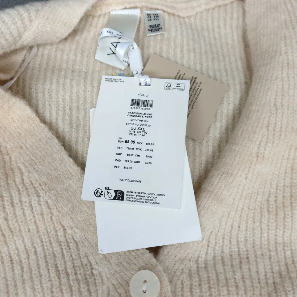 YAS CREAM CARDIGAN WITH BLUE FLORAL EMBROIDERY – UK 16 (EU XXL) WOMEN’S KNITWEAR
