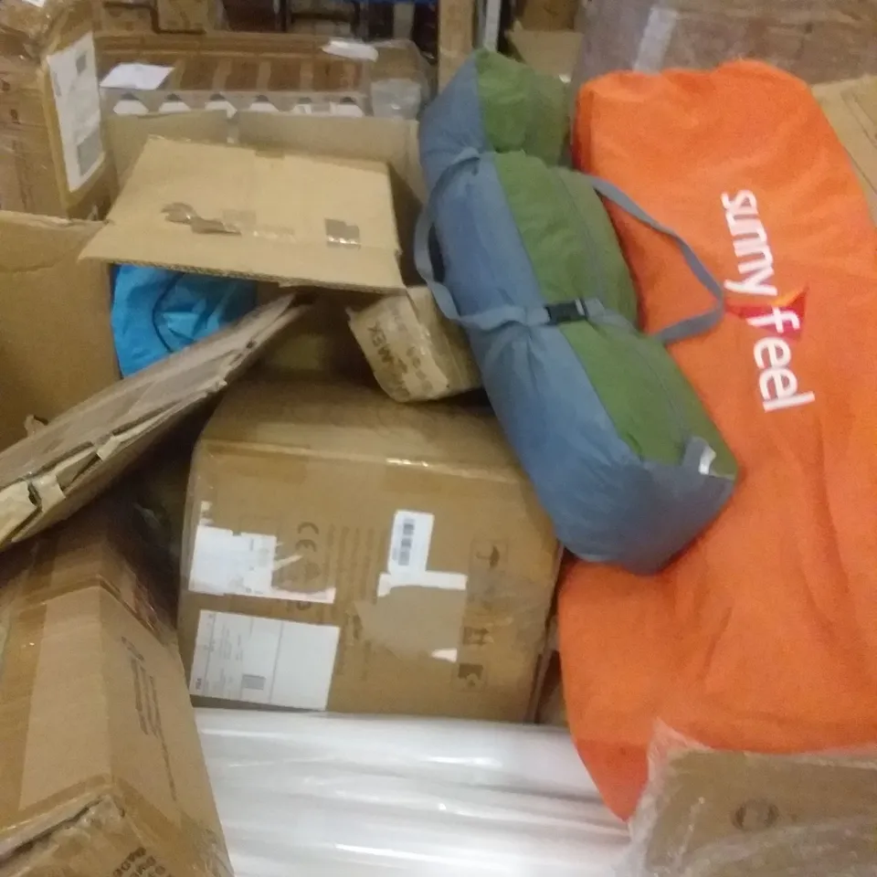 PALLET OF ASSORTED ITEMS INCLUDING PVC BACKDROP, IMEK SCOOTER , HEATED FOOT MASSAGER ,LAP DESK , LASER TONER CARTRIDGE 