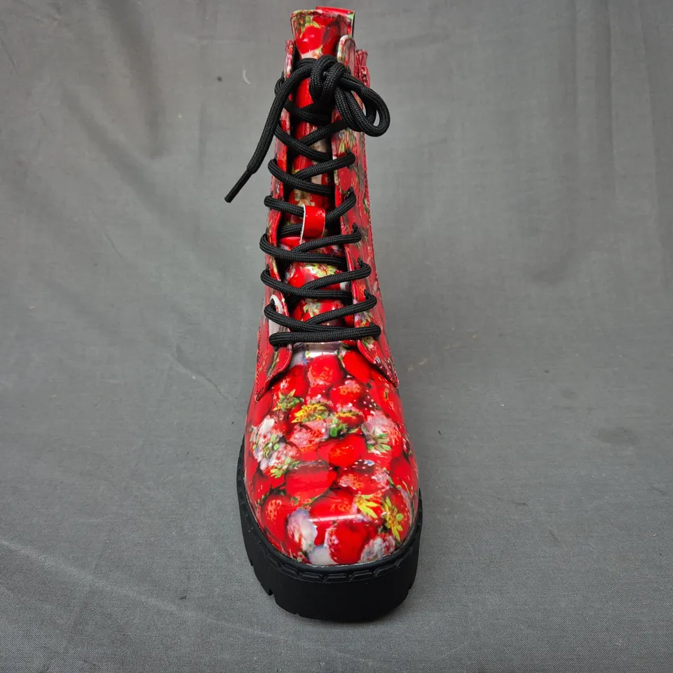 BOXED PAIR OF KOI DECAYING STRAWBERRIES SWITCH BOOTS UK SIZE 4