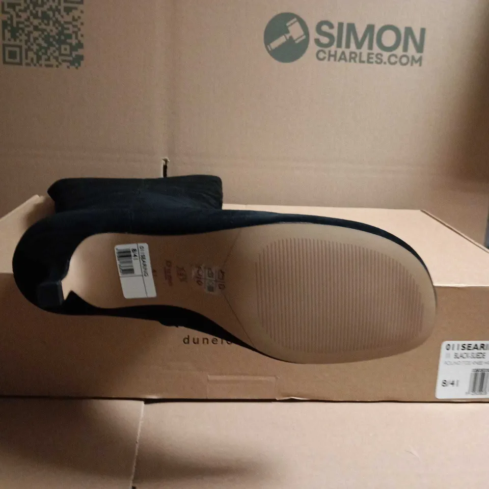 DUNE LONDON BLACK SUEDE KNEE-HIGH BOOTS – KITTEN HEEL, WOMEN'S SIZE 8