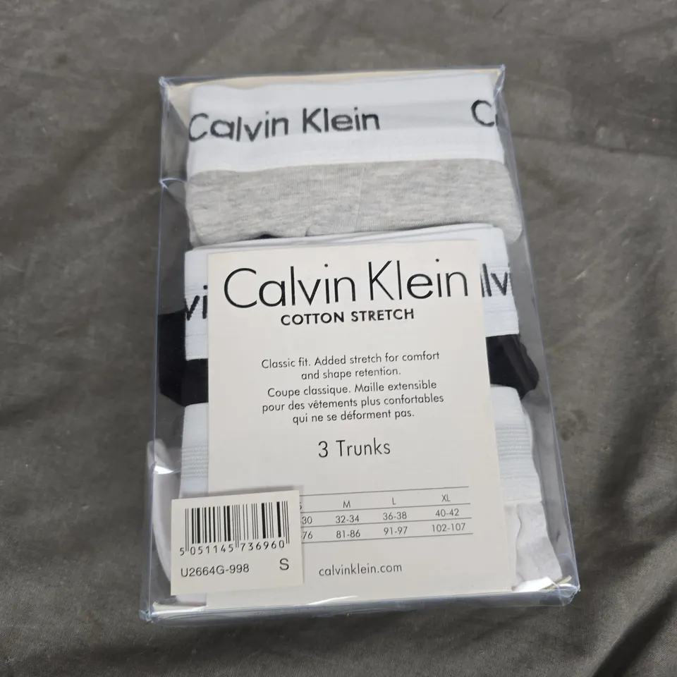 CALVIN KLEIN COTTON STRETCH 3-PACK TRUNKS – MEN'S UNDERWEAR (SIZE S)