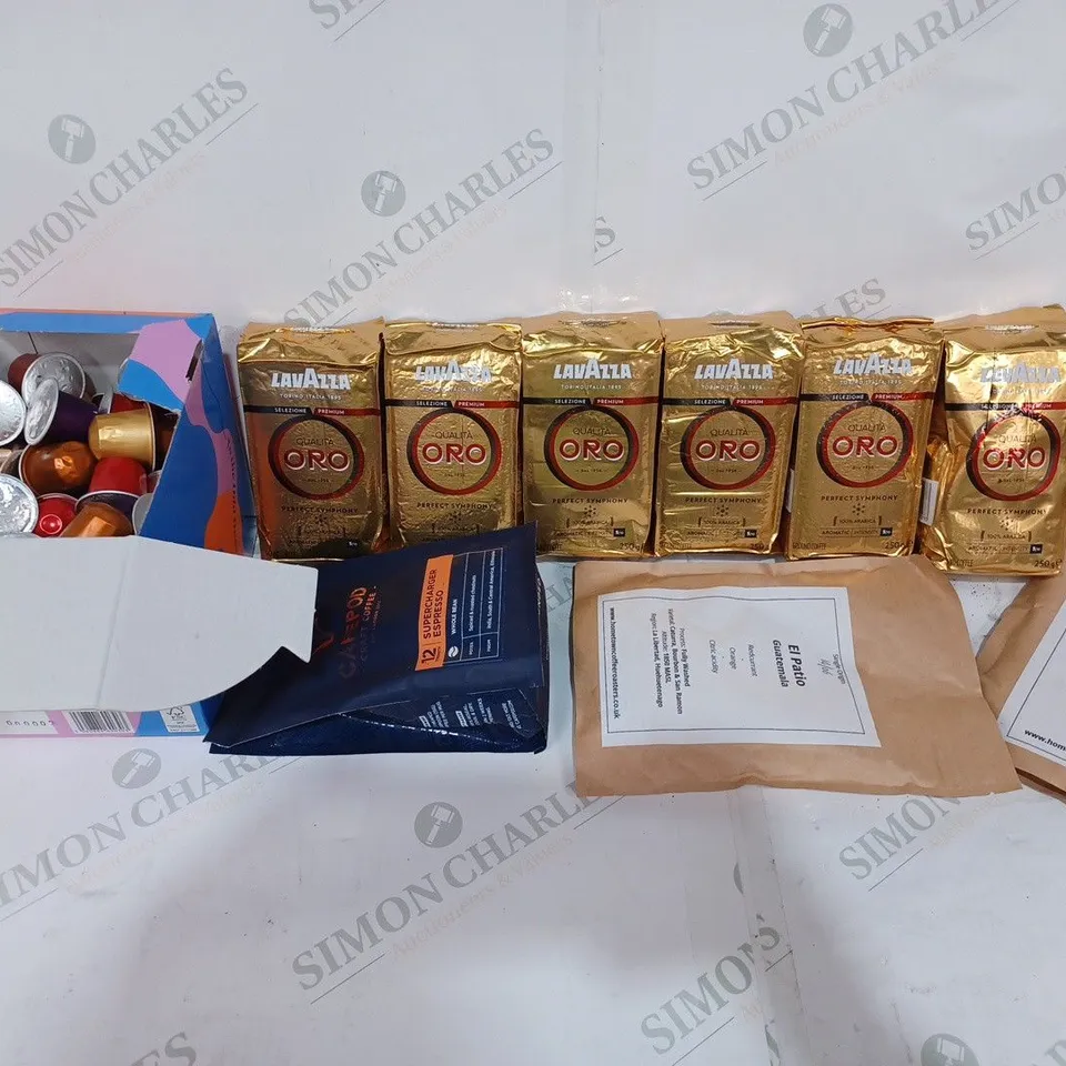 BOX TO CONTAIN 10 X ASSORTED COFFEE PRODUCTS, INCLUDES 9 X PACKS OF COFFEE & ONE BOX OF THE FLAVOURED BOX COFFEE PODS 