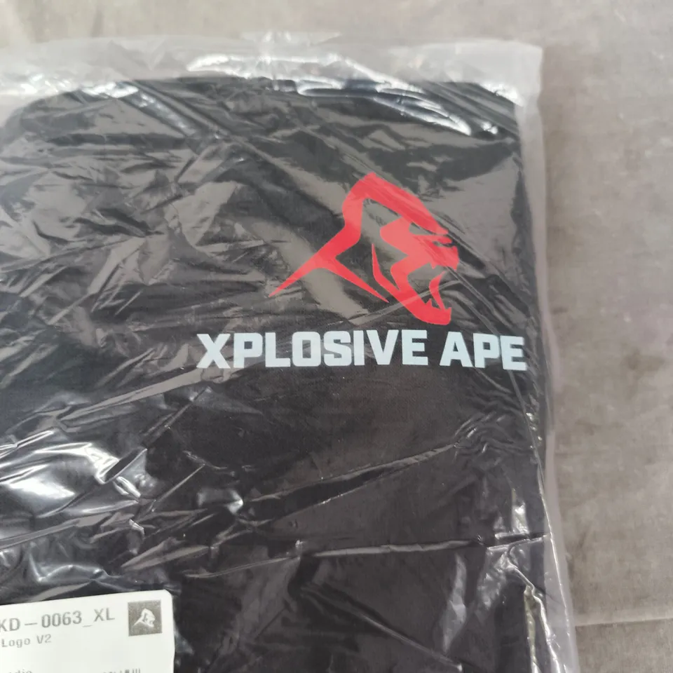 XPLOSIVE APE GYMWEAR - BLACK HOODIE – ORIGINAL LOGO V2, XL, STRING HOODIE