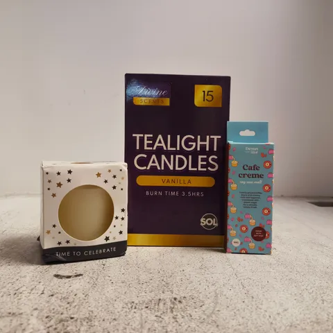 APPROXIMATELY 10 ASSORTED HOUSEHOLD ITEMS TO INCLUDE TEALIGHT CANDLES, SCENTED CANDLE, ETC