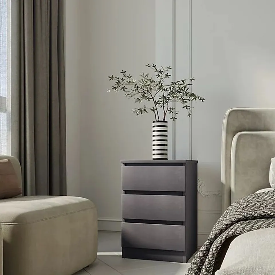 BOXED MALVERN 3 DRAWER BEDSIDE - GREY (1 BOX)