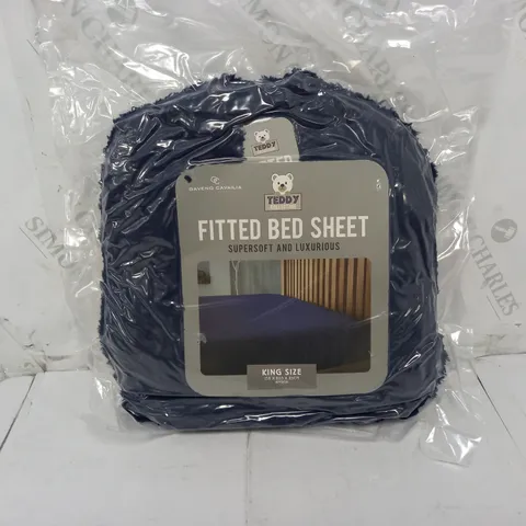 GAVENO CAVAILIA TEDDY COLLECTION FITTED BED SHEET IN NAVY - KING SIZE