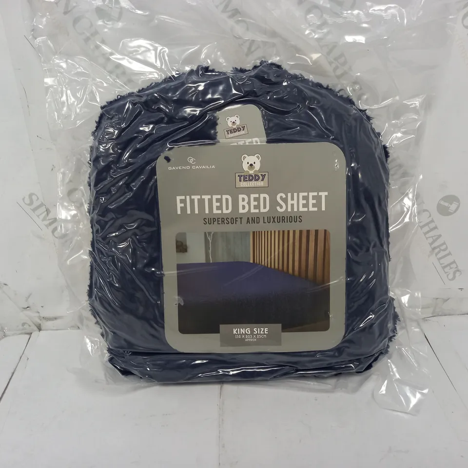 GAVENO CAVAILIA TEDDY COLLECTION FITTED BED SHEET IN NAVY - KING SIZE