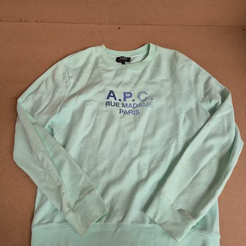 A.P.C. RUE MADAME PARIS SWEATSHIRT IN PALE GREEN - MEDIUM