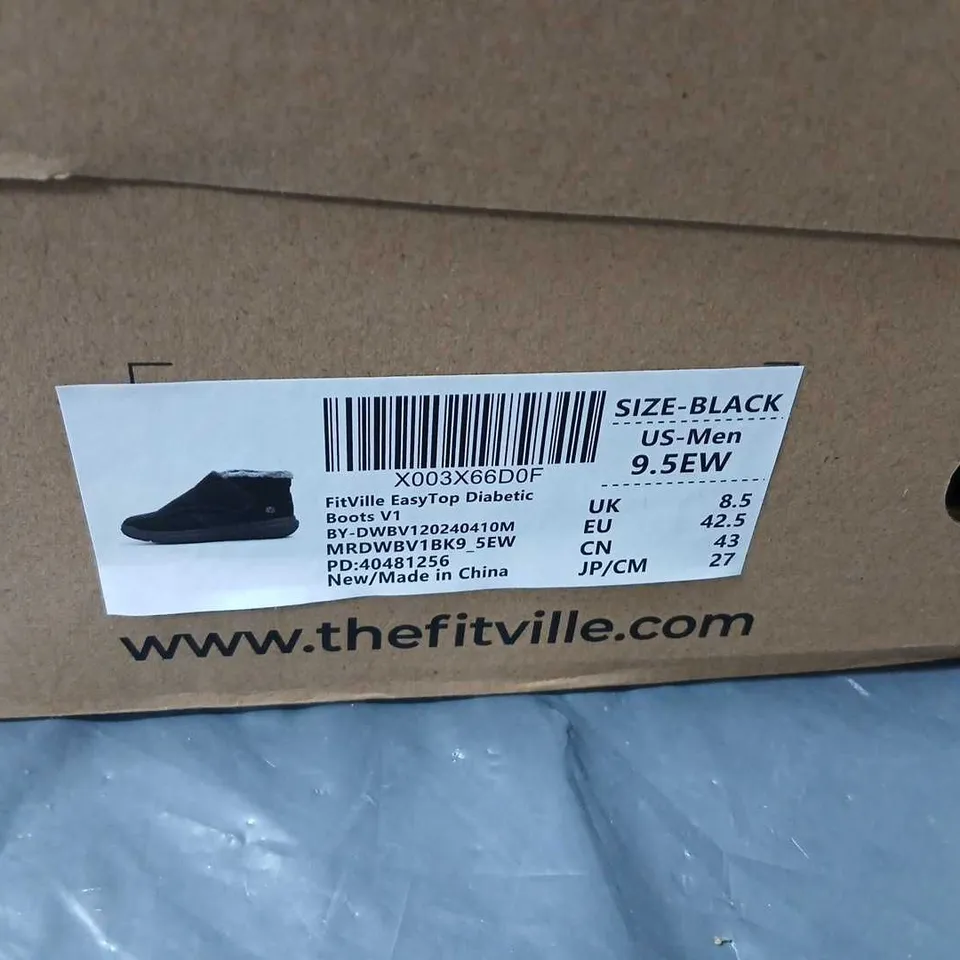 FITVILLE EASYTOP DIABETIC BOOTS V1 – MEN’S, UK 8.5, BLACK