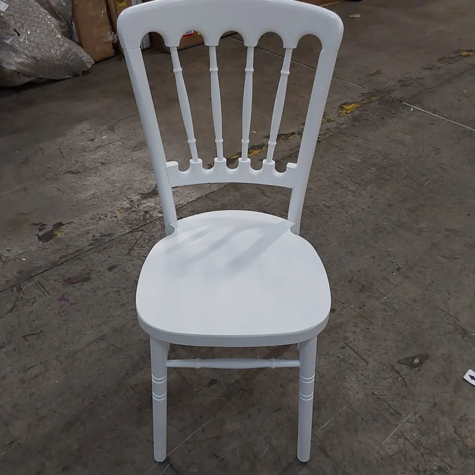 BOXED BABCOCK SOLID WOOD SLAT BACK STACKING DINING CHAIR IN WHITE (1 BOX)