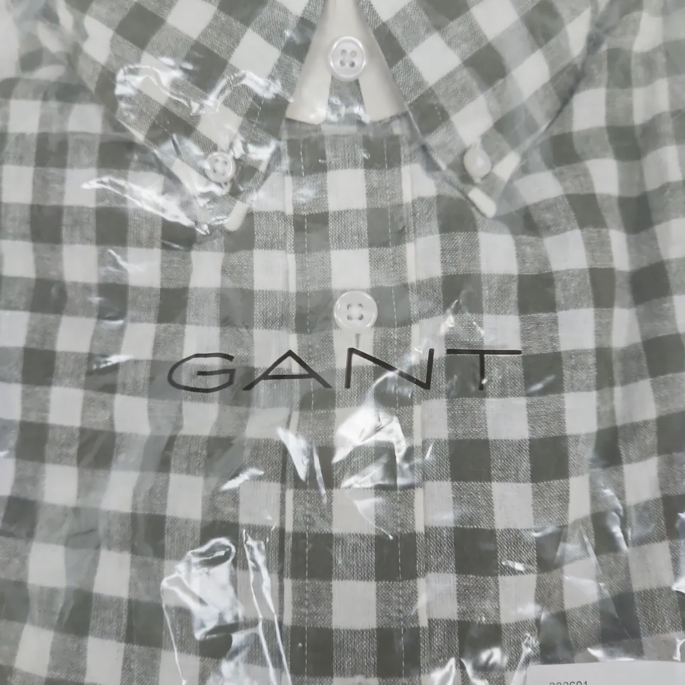 GANT COTTON LINEN GINGHAM SHIRT – DRY HERB GREEN – UK XXL