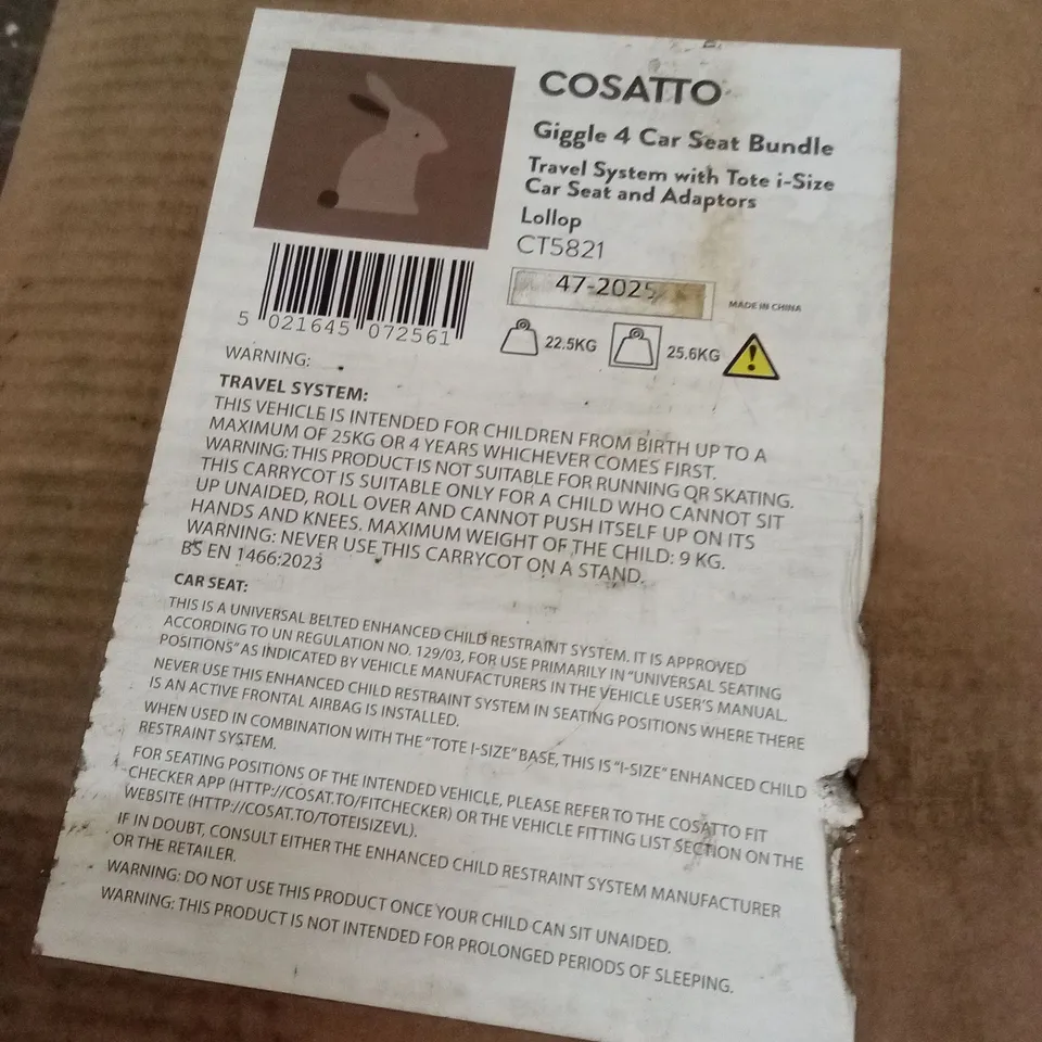 BOXED COSATTO GIGGLE 4 TRAVEL SYSTEM AND CAR SEAT BUNDLE - LOLLOP (1 BOX)