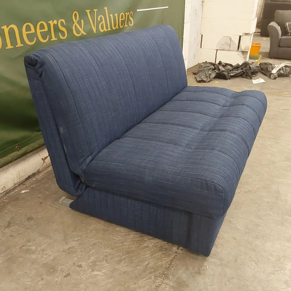 QUALITY DESIGNER APPLEY 3 SEATER SOFA BED - BLUE FABRIC