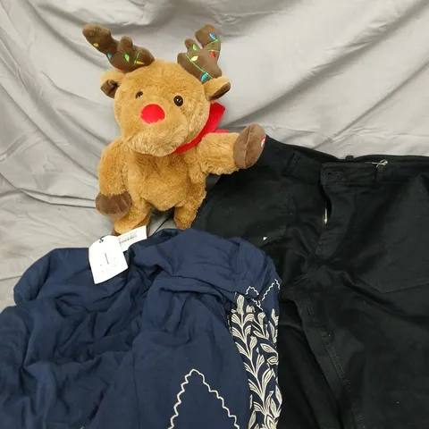 APPROXIMATELY 8 ASSORTED CLOTHING & HOUSEHOLD PRODUCTS TO INCLUDE CHRISTMAS DECOR, TROUSERS ETC
