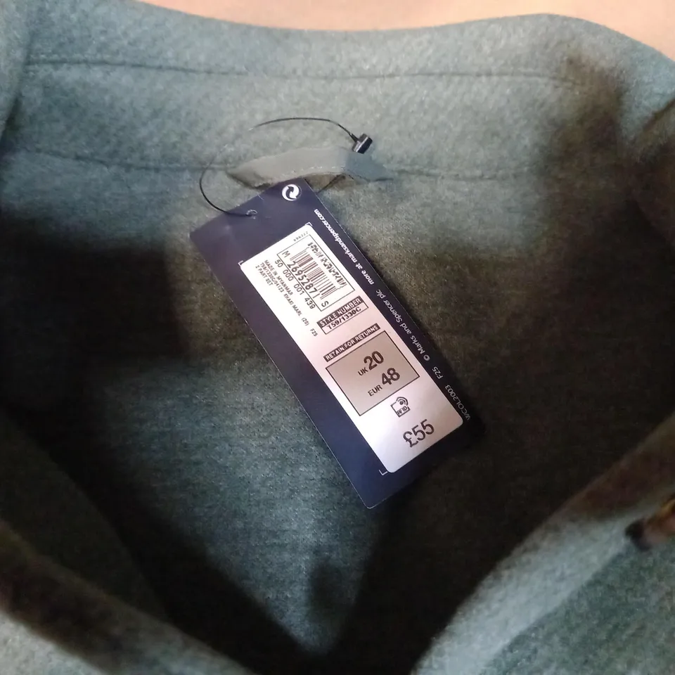 M&S SAGE BUTTON THROUGH WOOL LOOK  JACKET - SIZE 20