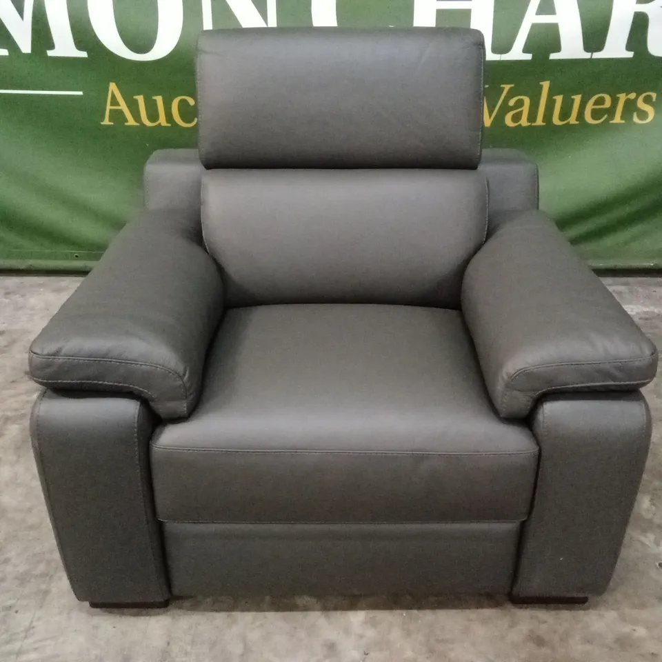 QUALITY DESIGNER ITALIAN MADE RICCARDO LEATHER ARMCHAIR - SLATE