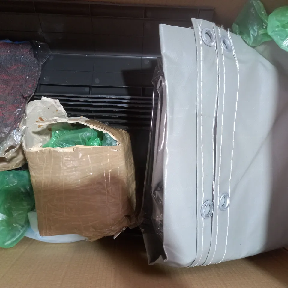 BOX OF APPROXIMATELY 10 ASSORTED HOUSEHOLD ITEMS TO INCLUDE RUSSELL HOBBS SUPREME STEAM 2400W IRON, ETC - COLLECTION ONLY