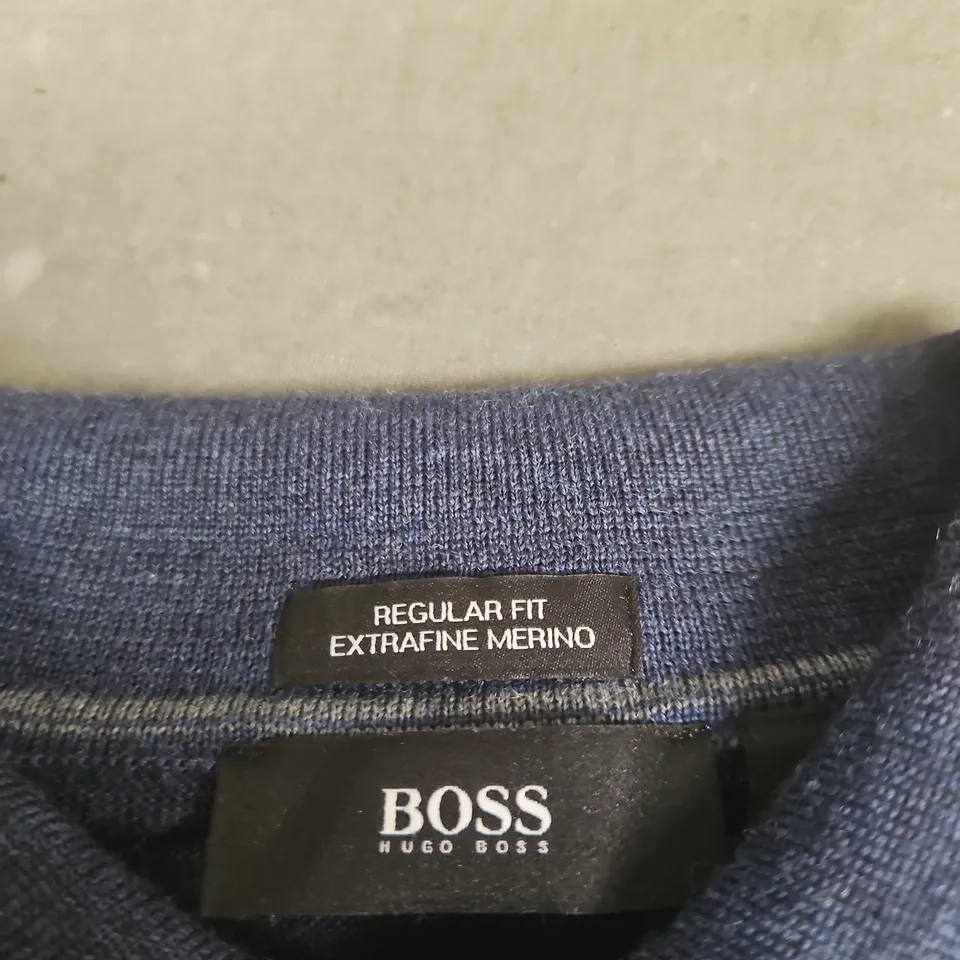 HUGO BOSS REGULAR FIT EXTRAFINE MERINO JUMPER – NAVY, SIZE L