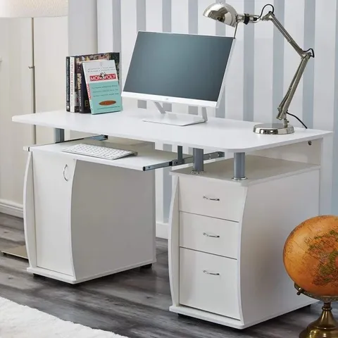 BOXED ASMAHAN DELUXE COMPUTER DESK WHITE (2 BOXES)