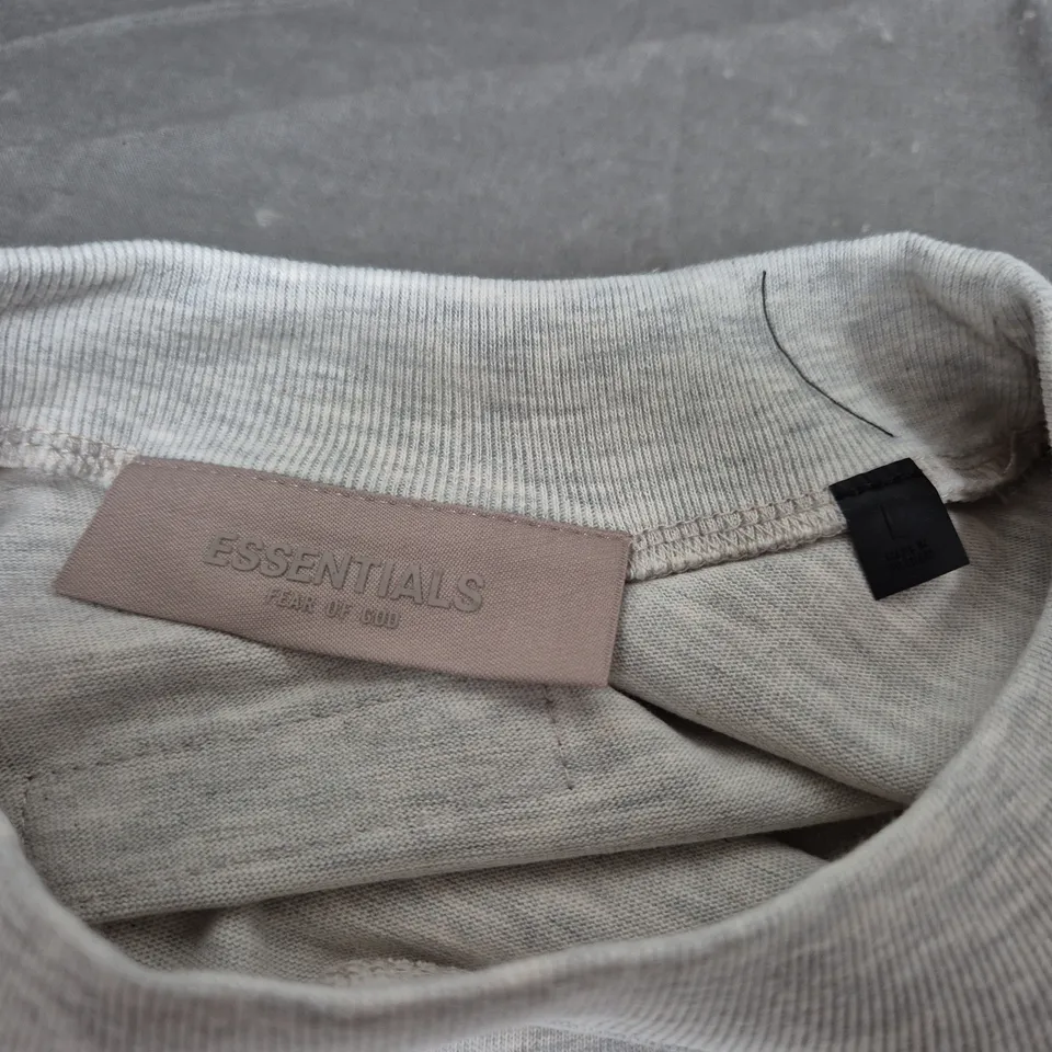 FEAR OF GOD ESSENTIALS T-SHIRT – GREY HEATHER WITH CHEST LOGO - LARGE