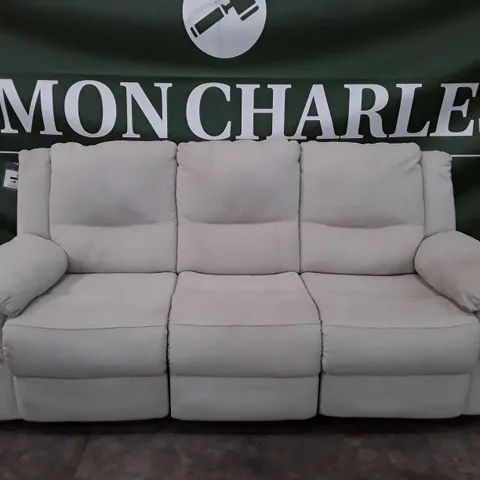 DESIGNER 3 SEATER MANUAL RECLINER SOFA - CREAM FABRIC