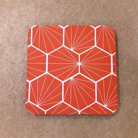 SET OF 4 ORANGE & WHITE HEXAGON GEOMETRIC COASTERS