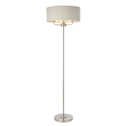 BOXED ENDON LIGHTING HIGH-CLERE FLOOR LAMP 3 LIGHTS IN BRUSHED CHROME WITH NATURAL SHADE 160CM H