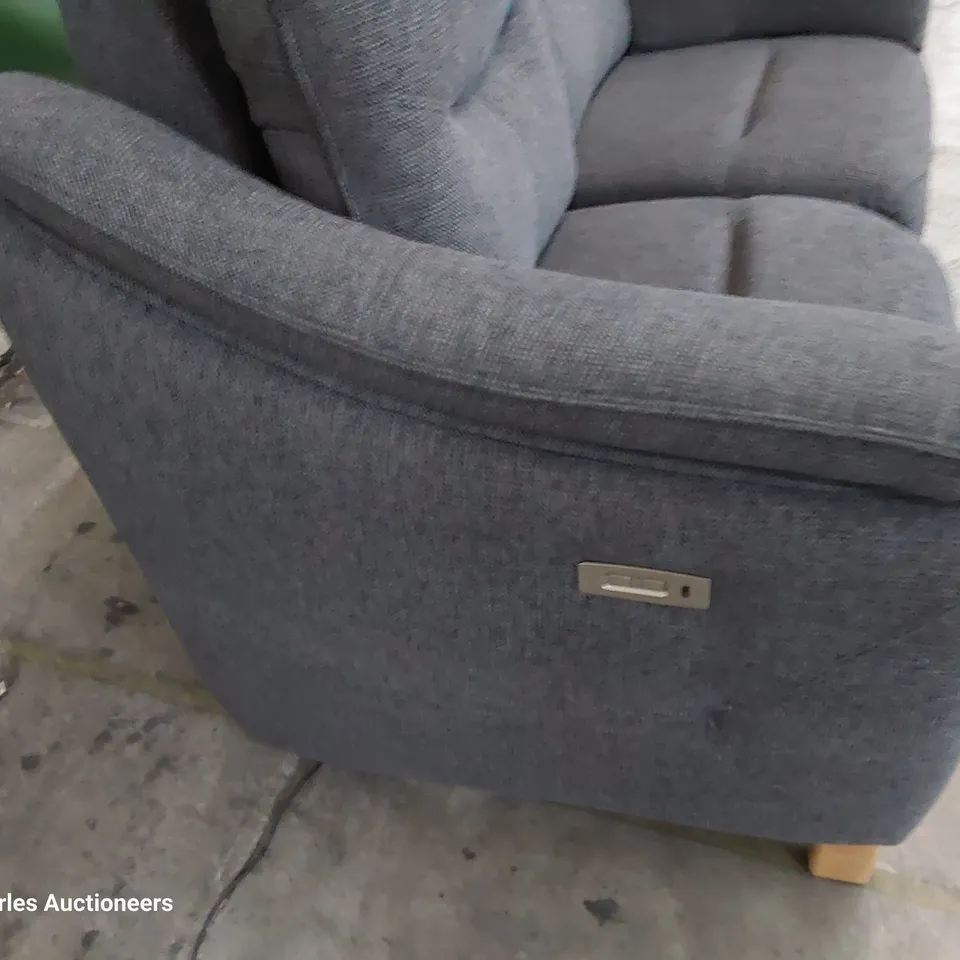 QUALITY BRITISH DESIGNER G PLAN JACKSON POWER RECLINING TWO SEATER SOFA ROCHE SLATE FABRIC 