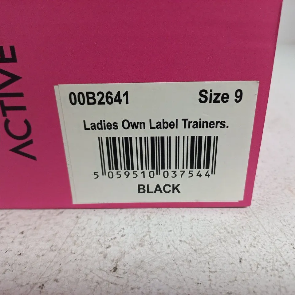 BOXED B ACTIVE LADIES OWN LABEL TRAINERS – BLACK, UK 9