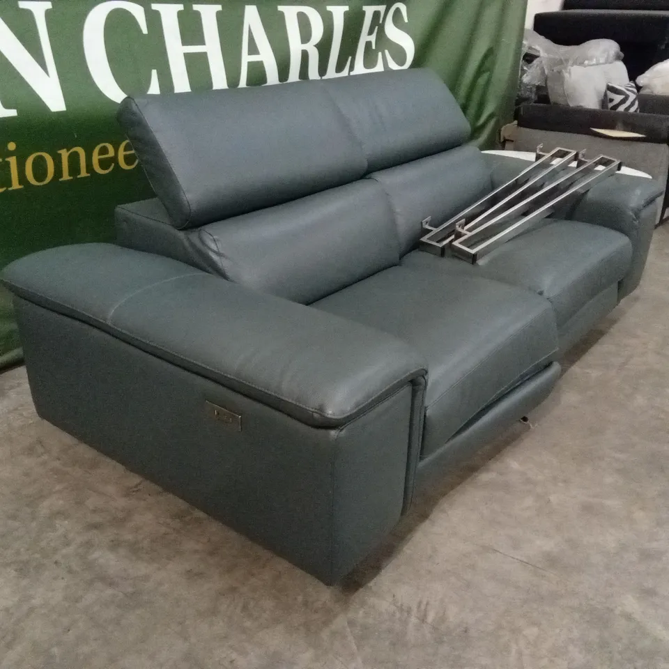 QUALITY DESIGNER 2 SEATER POWER RECLINER LEATHER SOFA - SLATE GREY
