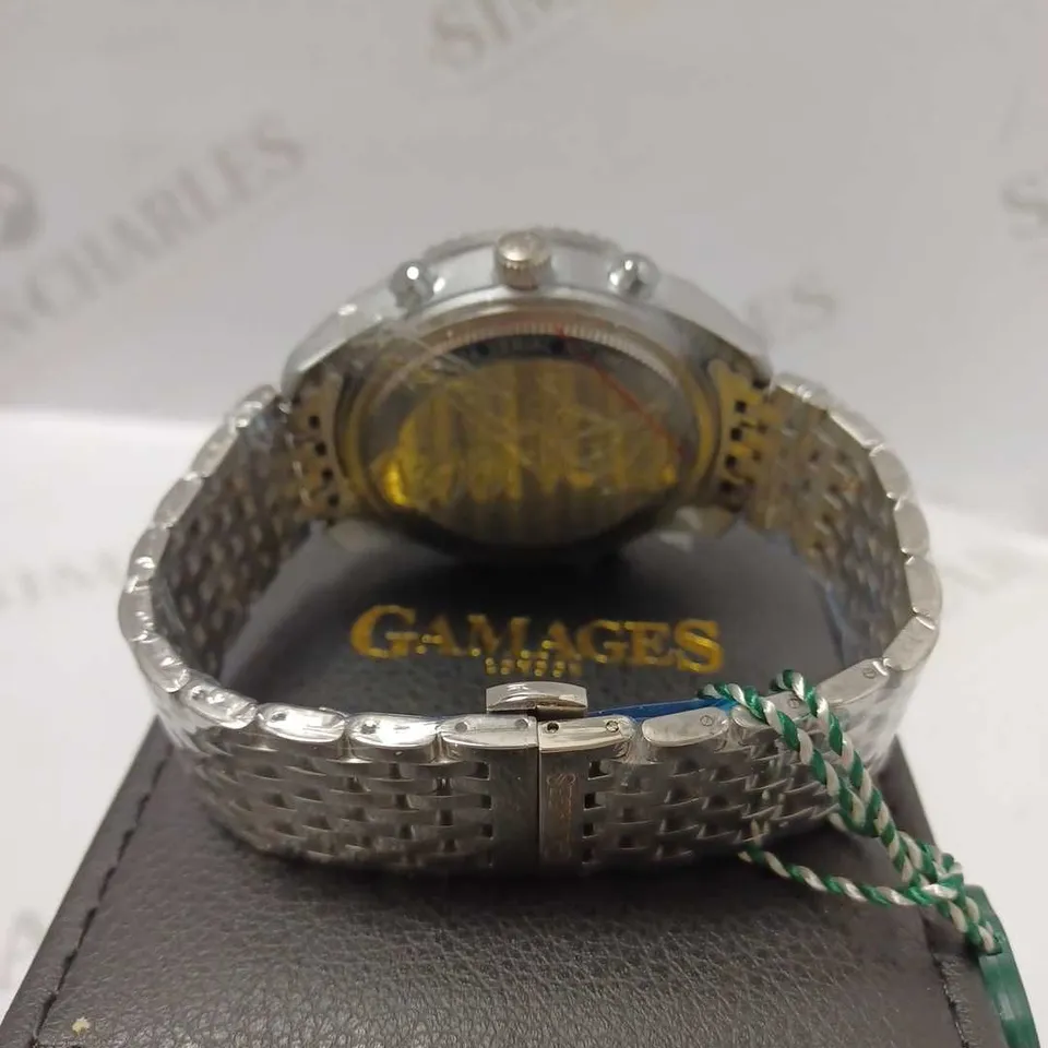 GAMAGES WORLD TIMER VENTURE STEEL TRIPLE DATE DIAL AUTOMATIC MESH BRACELET STRAP WRISTWATCH	