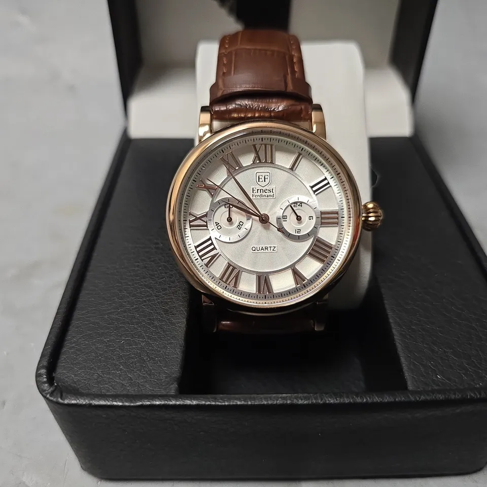 ERNEST FERDINAND WATCH – FUNCTIONING SUB DIALS – LEATHER STRAP