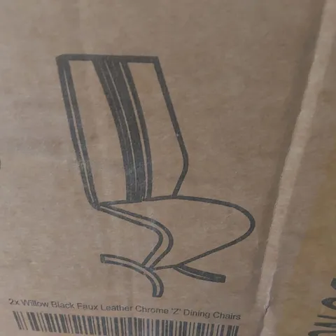 BOXED PAIR OF FURNITUREBOX FAUX LEATHER CHROME LEGS DINING CHAIRS Z-SHAPED CHROME FEET - BLACK
