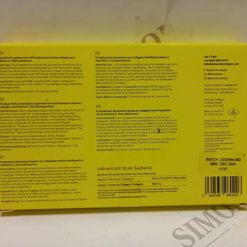 MAXINE LACEBY ABSOLUTE COLLAGEN MANGO & MANDERIN FLAVOUR MARINE COLLAGEN ORAL SUPPLEMENT 140ML	