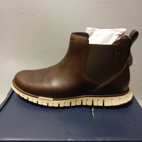 BOXED PAIR OF COLE HAAN CHELSEA BOOTS, DARK COFFEE - UK SIZE 7.5