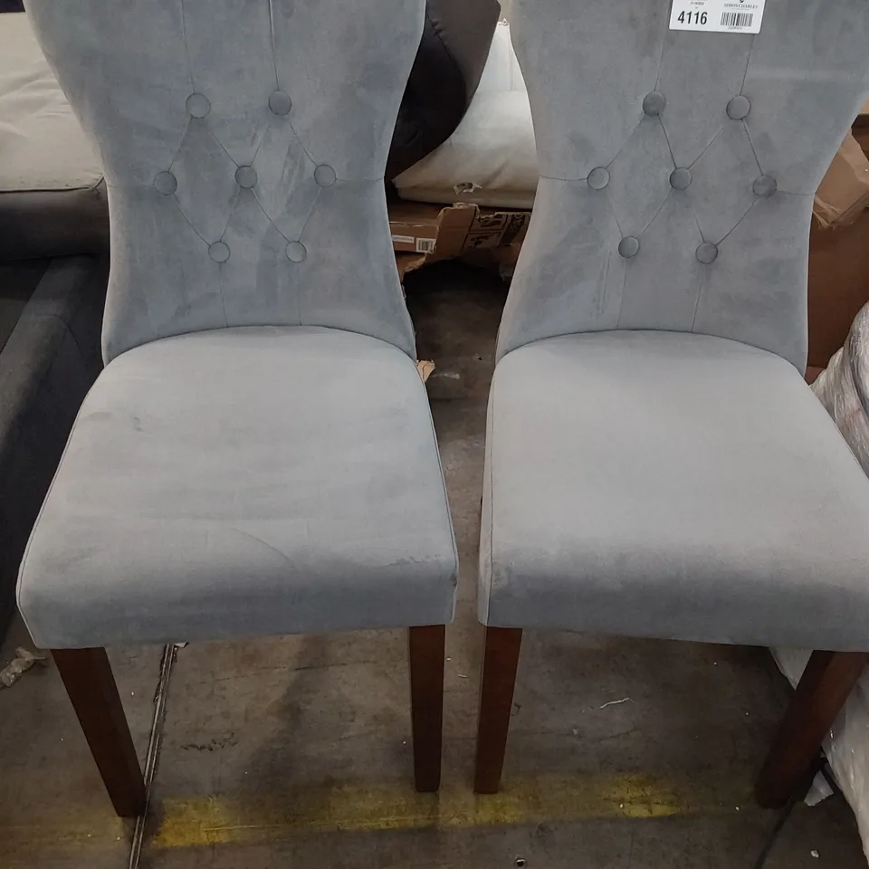 THREE DESIGNER UPHOLSTERED BUTTONED BACK DINING CHAIRS GREY PLUS FABRIC 