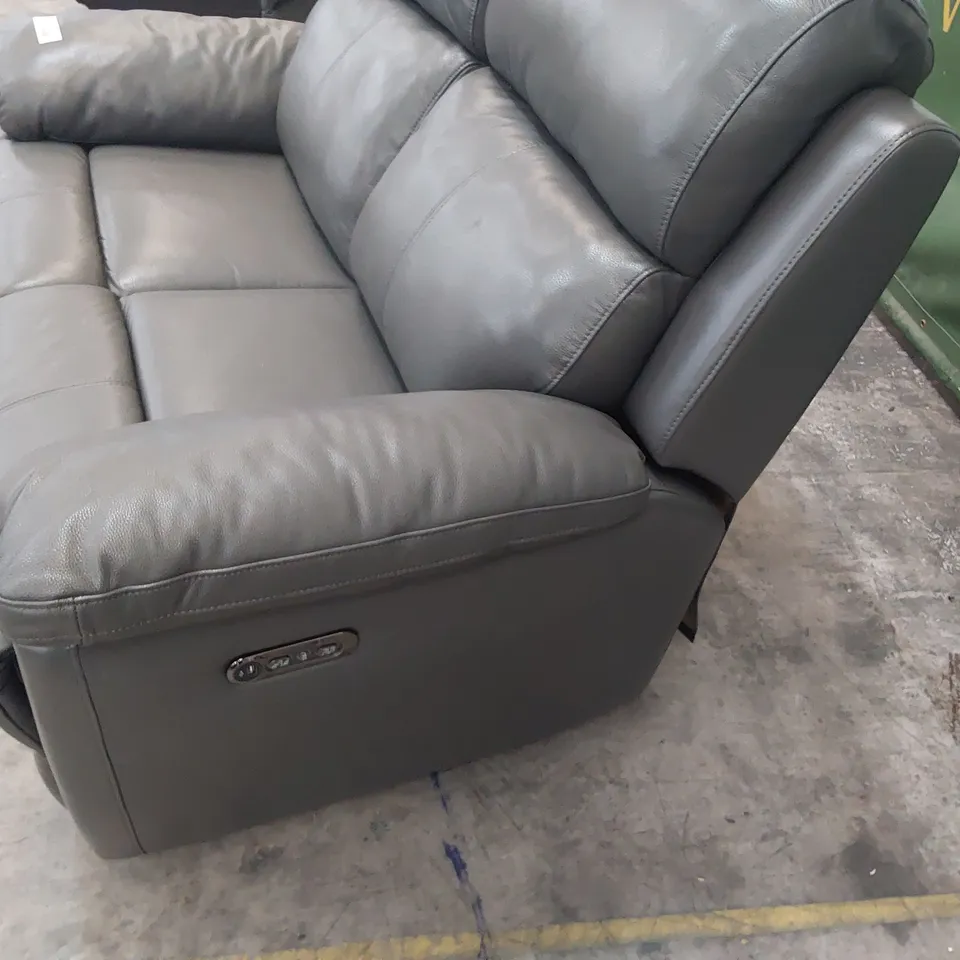 DESIGNER POWER RECLINING TWO SEATER SOFA CHARCOAL LEATHER 