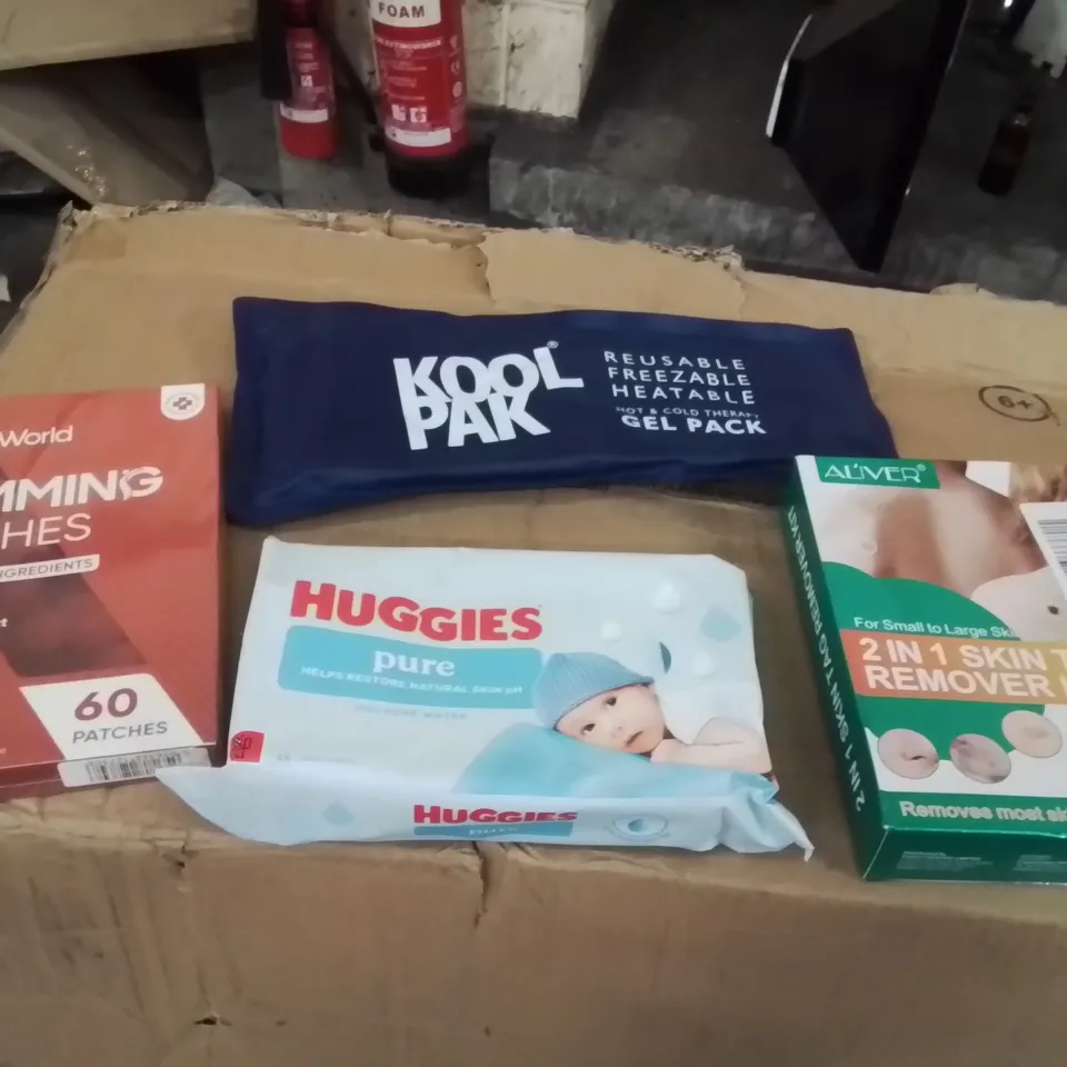 PALLET CONTAINING A LARGE QUANTITY OF PHARMACY PRODUCTS TO INCLUDE;SLIMMING PATCHES,ICE PACK,2IN1 SKINTAG REMOVER,BABY WIPES