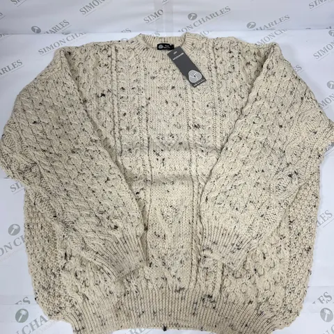 10 AS NEW BAGGED PURE WOOL ROUND NECK CABLE KNIT SWEATSHIRTS IN BEIGE IN VARIOUS SIZES