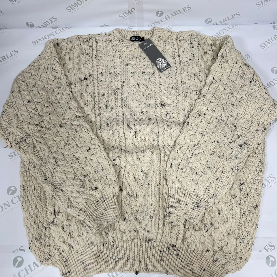 10 AS NEW BAGGED PURE WOOL ROUND NECK CABLE KNIT SWEATSHIRTS IN BEIGE IN VARIOUS SIZES