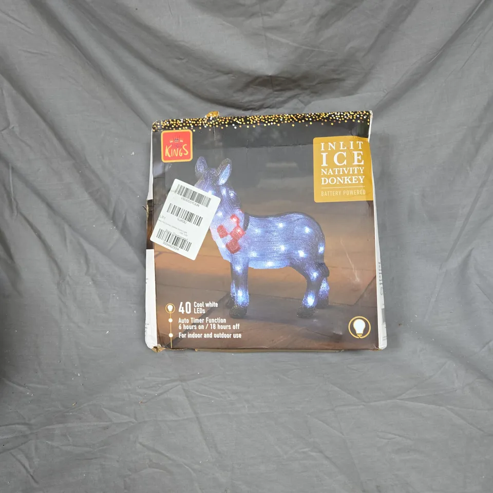 BOXED THREE KINGS INLIT ICE NATIVITY DONKEY