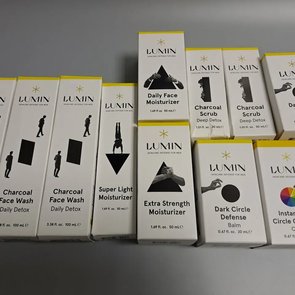LOT OF 11 ASSORTED LUMIN BEAUTY ITEMS TO INCLUDE CIRCLE CORRECTOR CREAM, MOISTURIZER AND FACE WASH