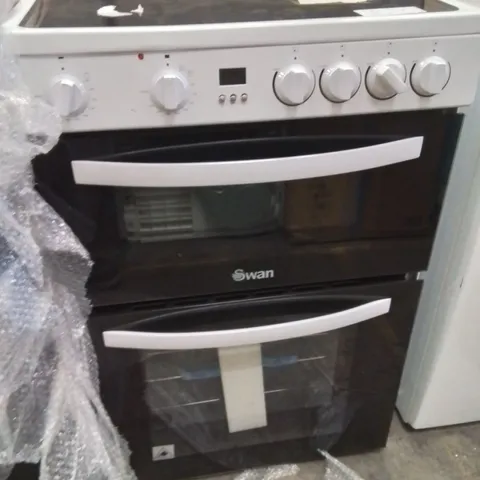 BOXED SWAN SX16720W 60CM ELECTRIC TWIN OVEN CERAMIC HOB COOKER - WHITE