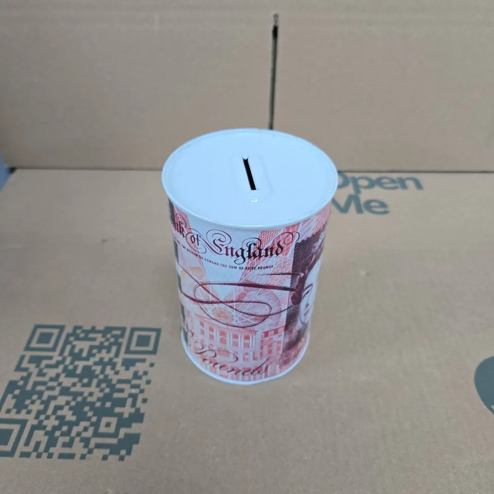 BOX OF APPROXIMATELY 15 ASSORTED ITEMS TO INCLUDE: £50 COIN TIN