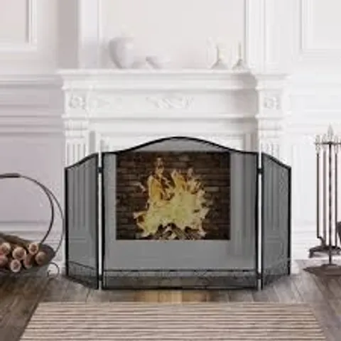 BOXED COSTWAY 3 PANEL IRON FOLDING BLACK FIREPLACE SCREEN