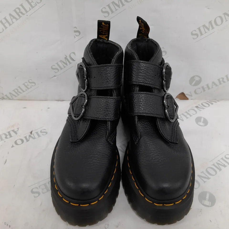 PAIR OF DR MARTENS HEART BUCKLE RAISED BOOTS IN BLACK - UK 5
