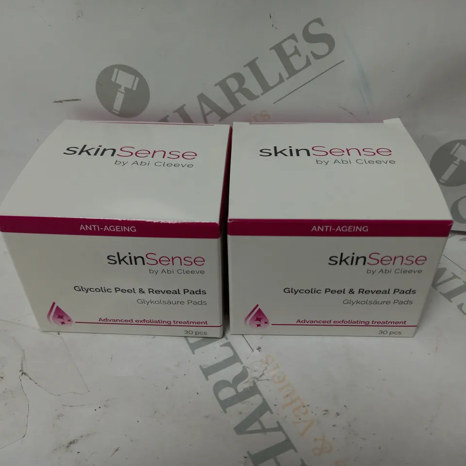 SET OF TWO BOXED ABI CLEEVE SKINSENSE GLYCOLIC PEEL & REVEAL PADS 2 X 30PC